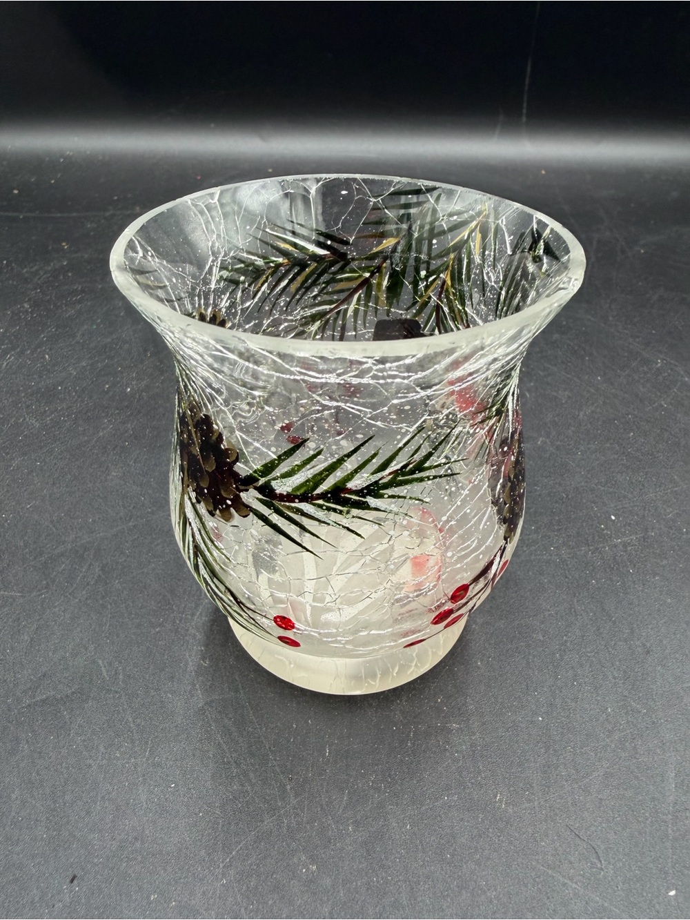 Yankee Candle Pinecone Crackle Glass Hurricane Votive Candle Holder 3.5"